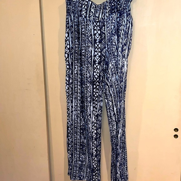 Navy & white harem pants size XL boho print, wide leg long - Picture 1 of 6